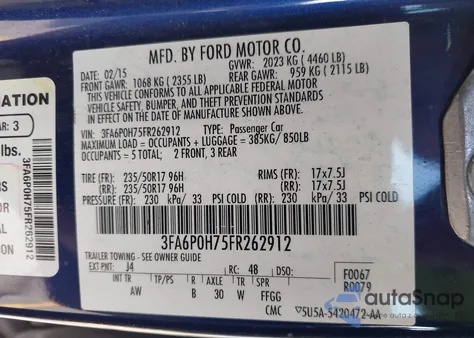 2015 Ford Fusion Se из США, поврежденный, VIN 3FA6P0H75FR262912